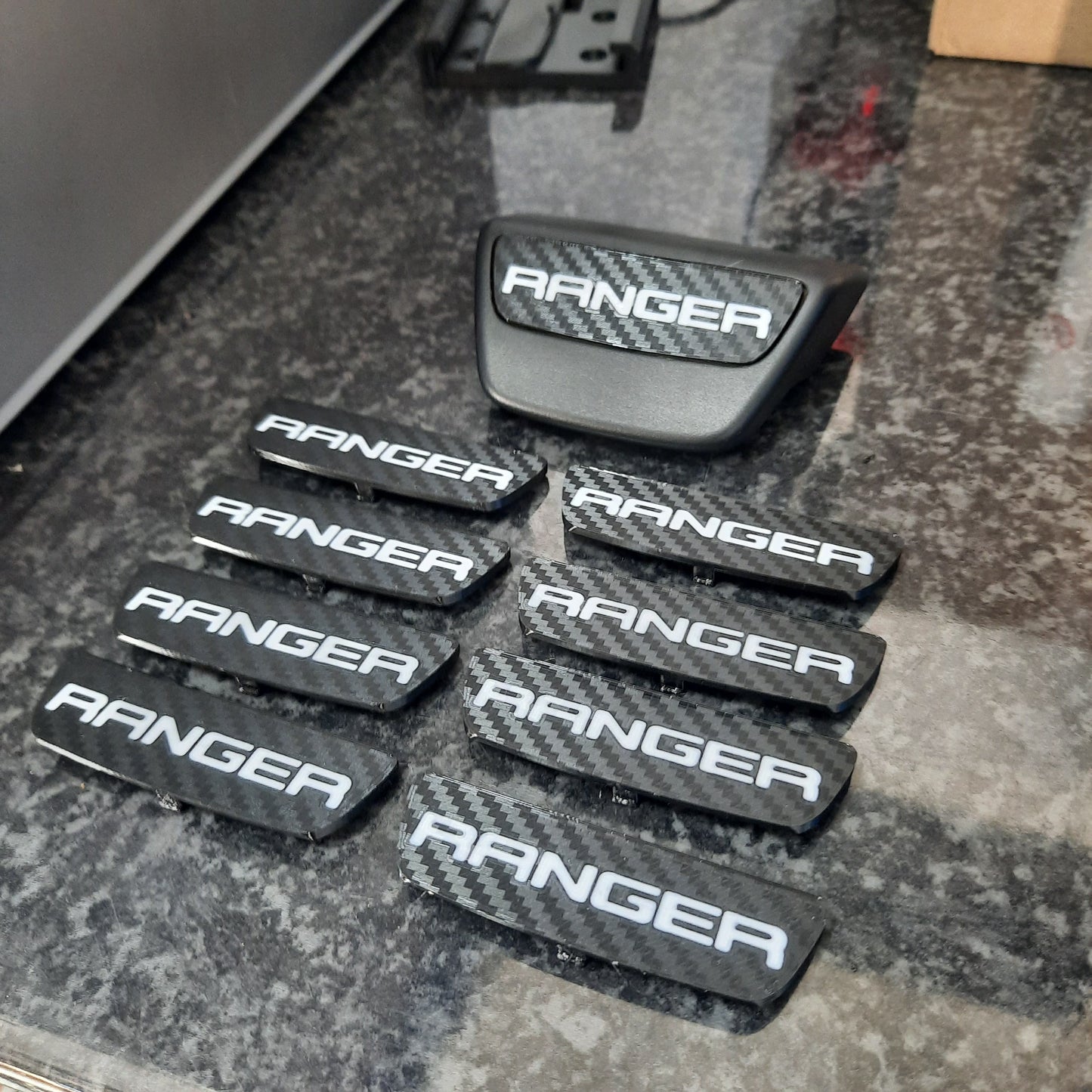 Set of Ranger Tie down hook end caps Carbon Fiber pattern