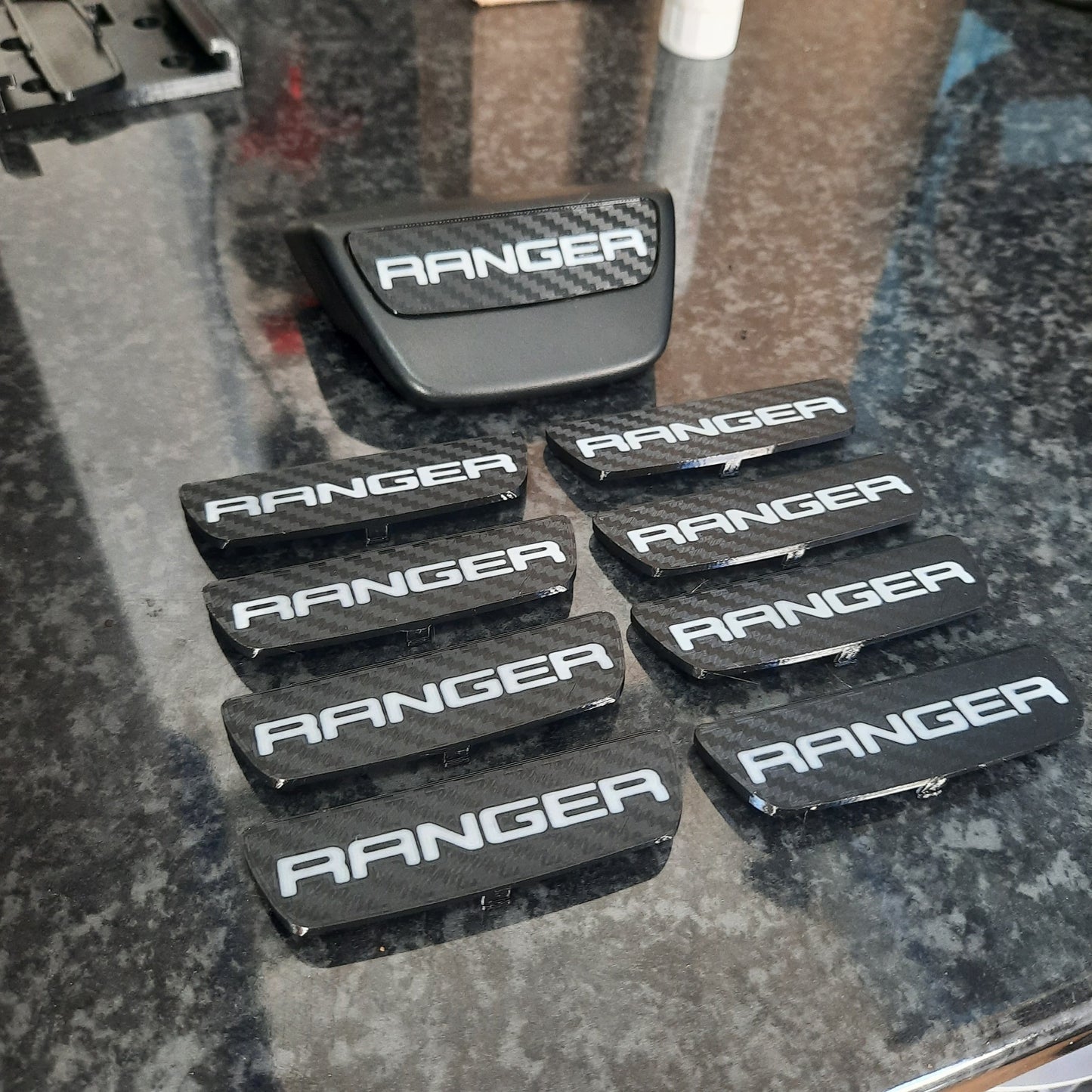 Ford ranger carbon Fiber tie down hook end caps carbon fiber pattern set of 8 laid out