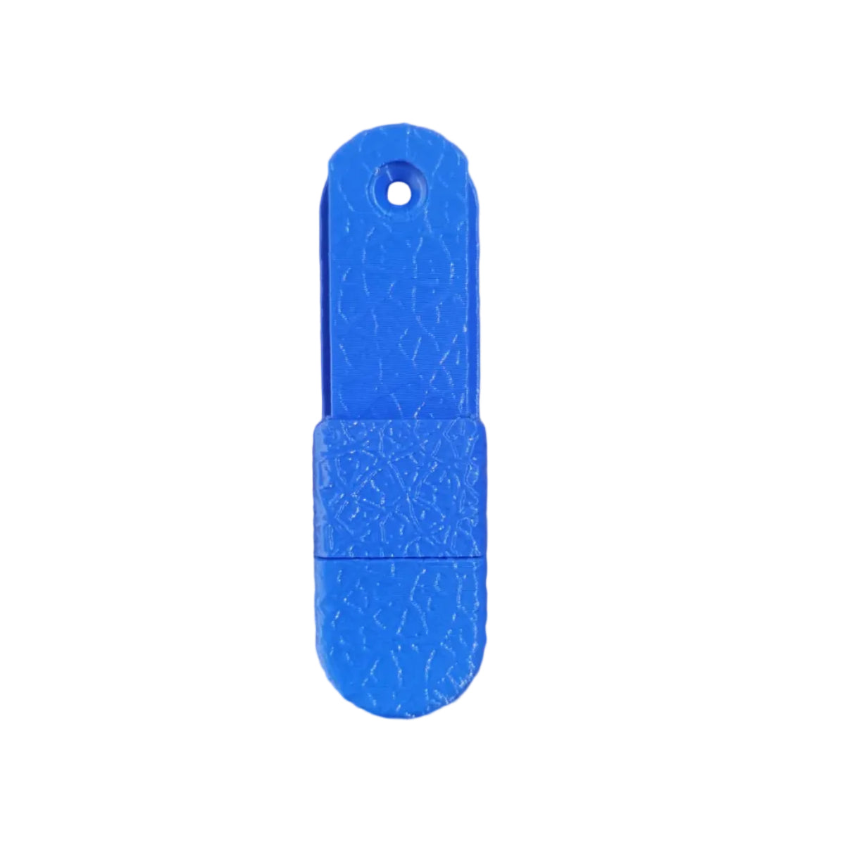 Blue textured object on a wooden surface