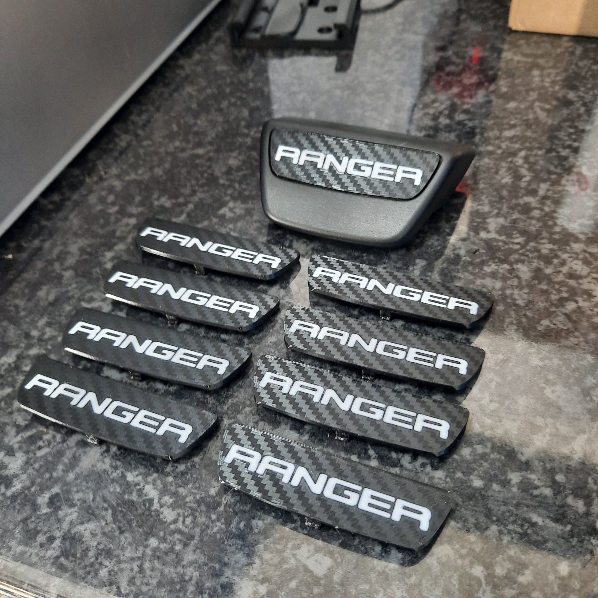 Set of Ranger Tie down hook end caps Carbon Fiber pattern