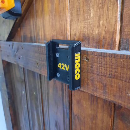 INGCO 42V Battery Mount From the side while mounted on a wall
