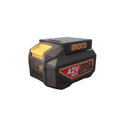 42V INGCO battery pack with a white background