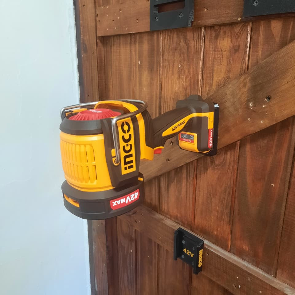 INGCO 42V Power tool Mounted on a door with a 42V Power tool mount